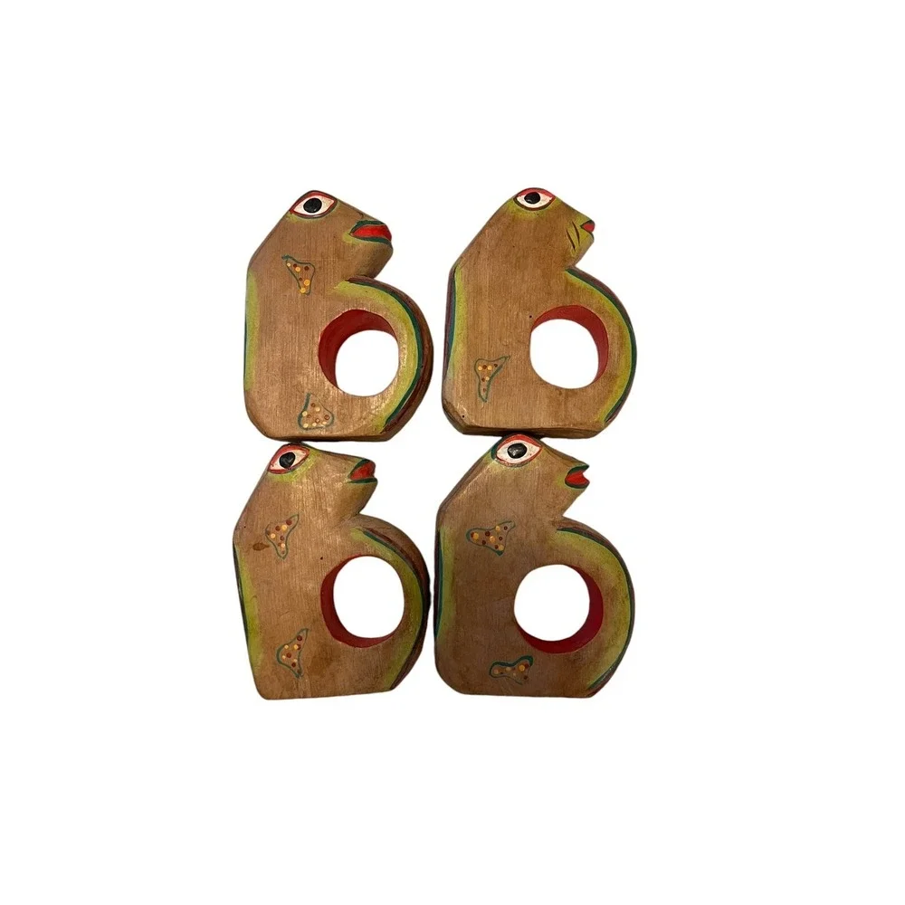 4‎ Wooden Toad Frog Napkin Ring Holders
